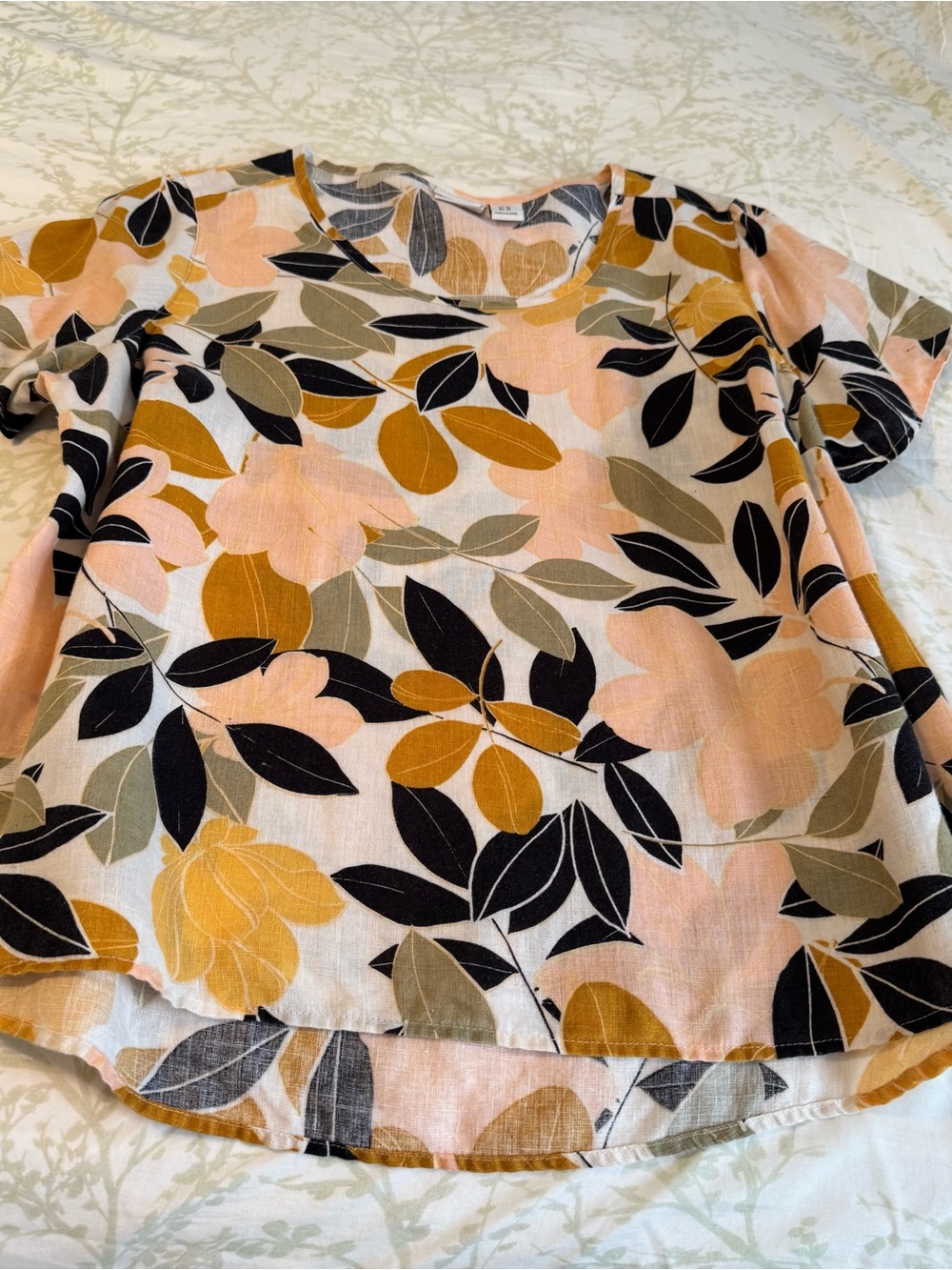 Rachel Zoe Peach, Mustard & Black Floral Short Sleeve Blouse